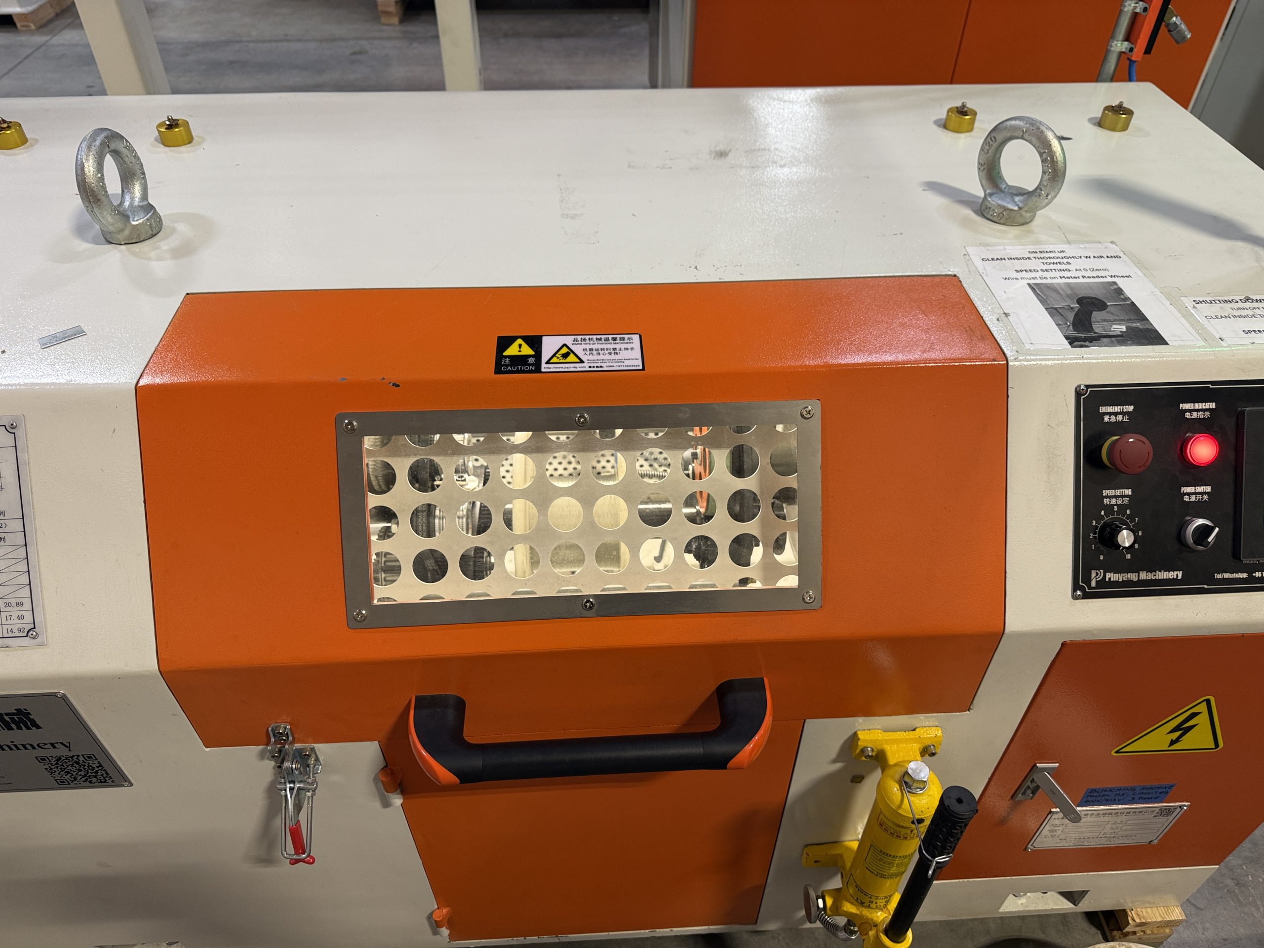 Bunching machine control panel and viewing window